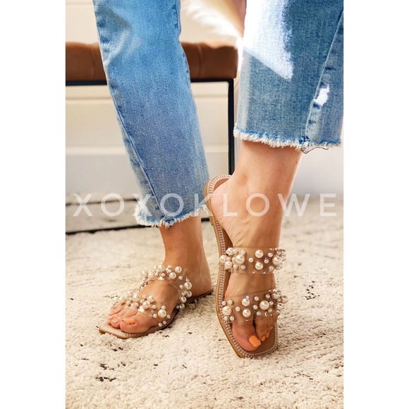 Pearl Embellished 2 Band Slide Sandals - Picture 5 of 8